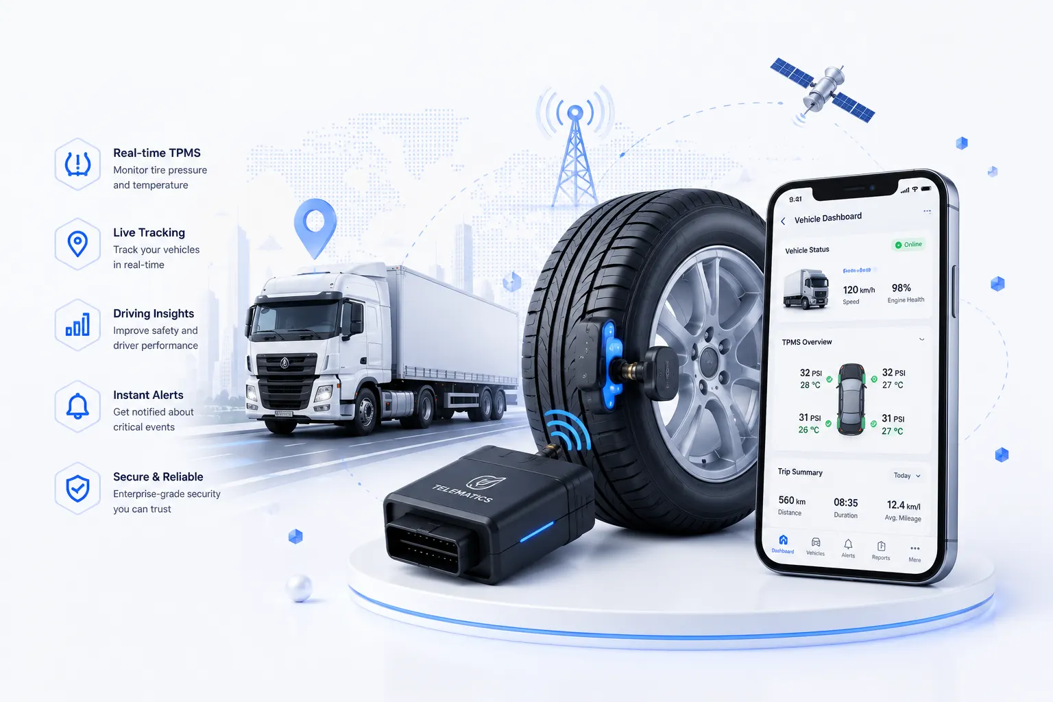 Vehicle Telematics and TPMS Dashboard